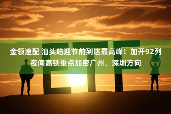 金领速配 汕头站迎节前到达最高峰！加开92列夜间高铁重点加密广州、深圳方向